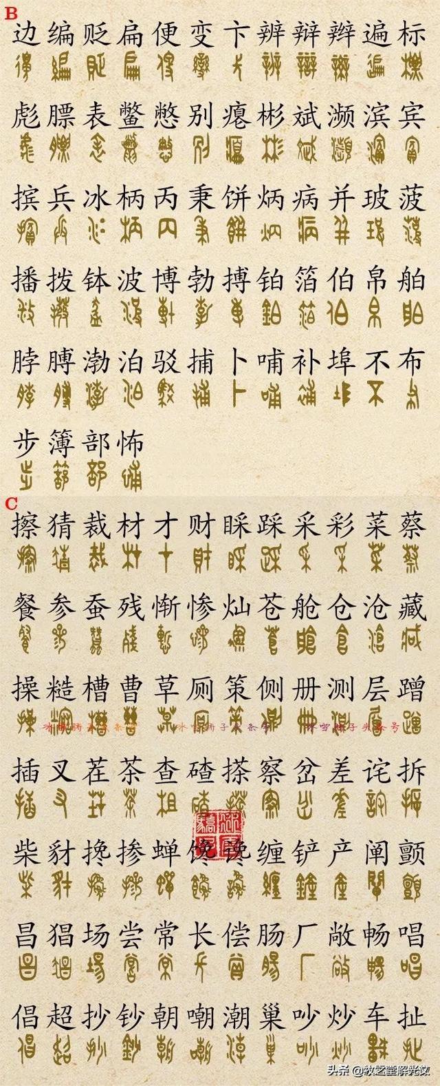 700個(gè)金文大篆楷書對(duì)照表"