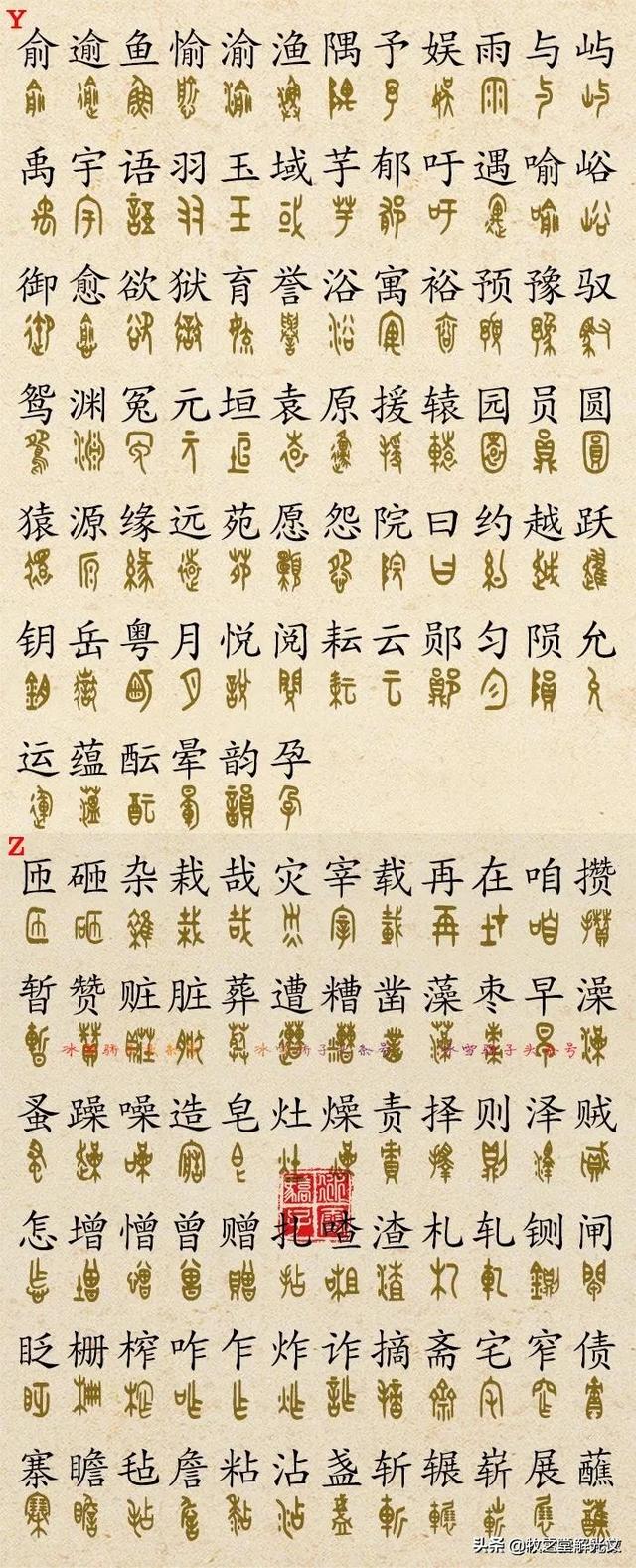 700個(gè)金文大篆楷書對(duì)照表"