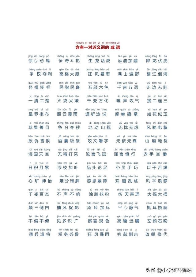 小學生必備成語大全拼音版（數(shù)字，顏色，疊字）