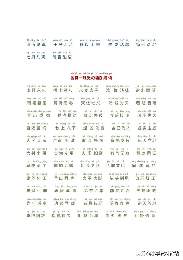 小學生必備成語大全拼音版（數(shù)字，顏色，疊字）