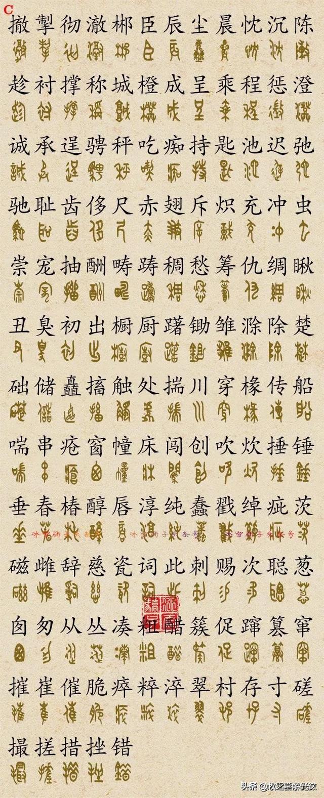 700個(gè)金文大篆楷書對(duì)照表"